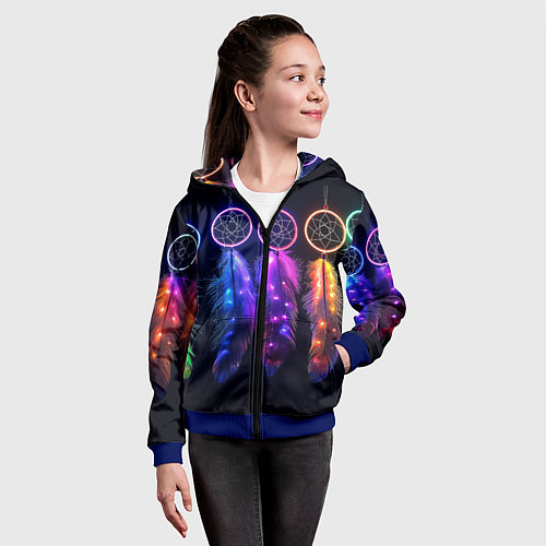 Детская толстовка на молнии Ловцы снов - свечение перьев / 3D-Синий – фото 4