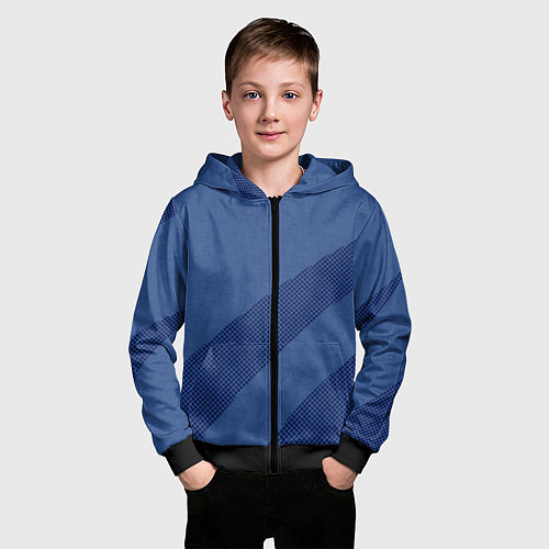 Детская толстовка на молнии Синий текстурный с полосой / 3D-Черный – фото 3
