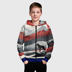 Толстовка на молнии детская Лиса и красные горы, цвет: 3D-синий — фото 2