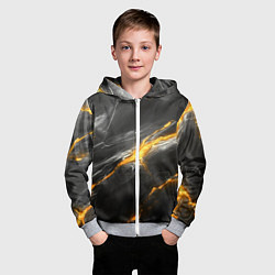 Толстовка на молнии детская Серая текстура с золотым разломом, цвет: 3D-меланж — фото 2