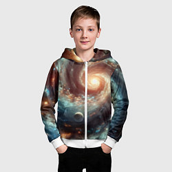 Толстовка на молнии детская Далёкая неоновая галактика - нейросеть, цвет: 3D-белый — фото 2