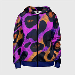Толстовка на молнии детская Неоновый леопардовый узор, цвет: 3D-синий