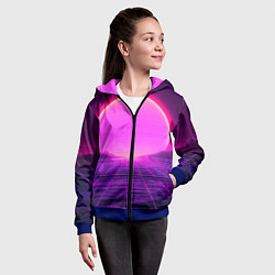 Толстовка на молнии детская Синтвейв ретровейв неоновый узор и солнце, цвет: 3D-синий — фото 2