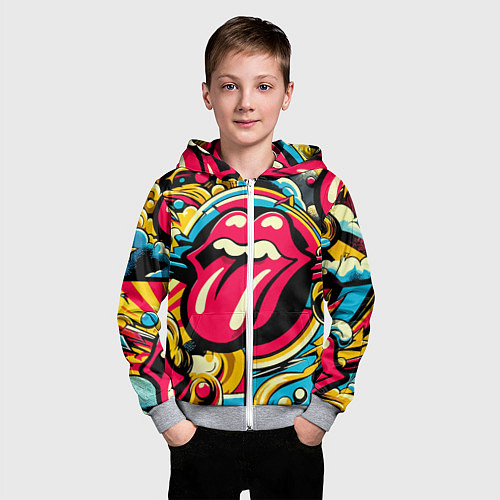 Детская толстовка на молнии Rolling Stones logo - pop art pattern / 3D-Меланж – фото 3