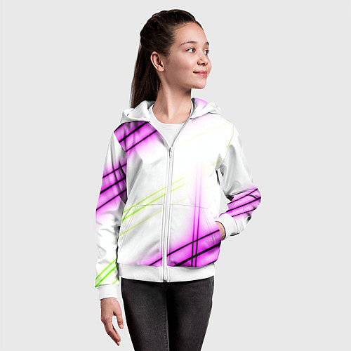 Детская толстовка на молнии Green white pink line / 3D-Белый – фото 4