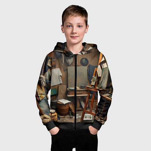 Детская толстовка на молнии Мастерская художника / 3D-Черный – фото 3