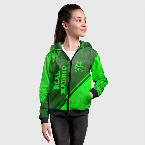 Детская толстовка на молнии Real Madrid - green gradient вертикально / 3D-Черный – фото 4