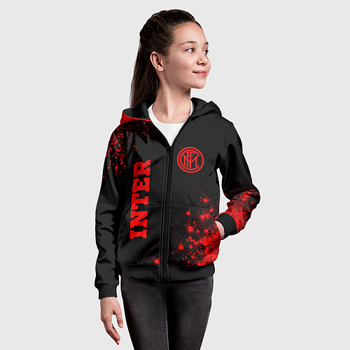 Детская толстовка на молнии Inter - red gradient вертикально / 3D-Черный – фото 4
