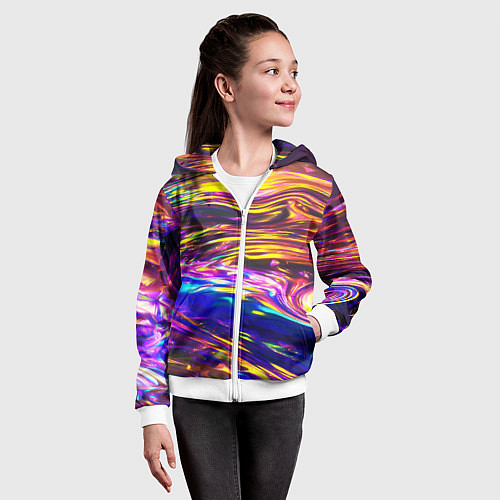 Детская толстовка на молнии Неоновые полосы текстура / 3D-Белый – фото 4
