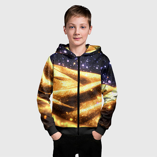 Детская толстовка на молнии Золотая текстура и синее небо / 3D-Черный – фото 3