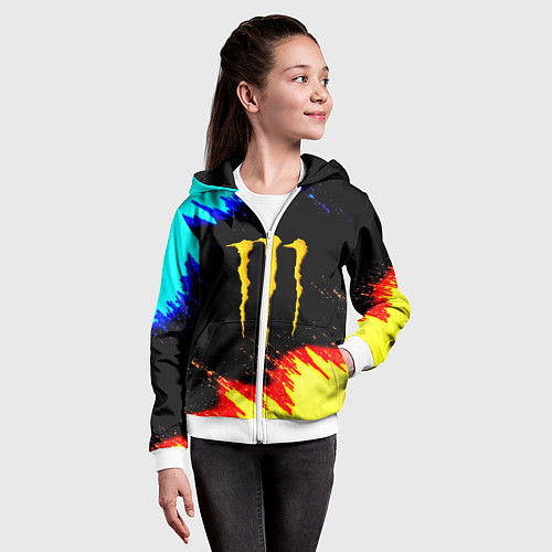 Детская толстовка на молнии Monster energy огненные краски / 3D-Белый – фото 4