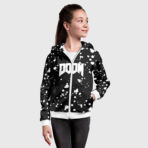 Детская толстовка на молнии Doom белые краски всплеск / 3D-Белый – фото 4