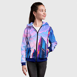 Толстовка на молнии детская Абстракция с небоскребами, цвет: 3D-синий — фото 2