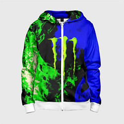 Толстовка на молнии детская Monster energy кислотный огонь, цвет: 3D-белый