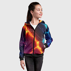 Толстовка на молнии детская Сине-оранжевые молнии текстура, цвет: 3D-черный — фото 2