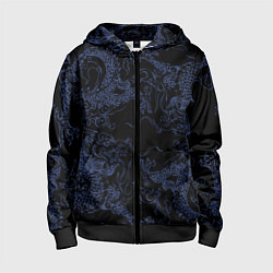 Толстовка на молнии детская Синий дракон на черном, цвет: 3D-черный