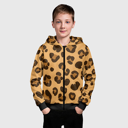Детская толстовка на молнии Коричневые пятна леопарда / 3D-Черный – фото 3