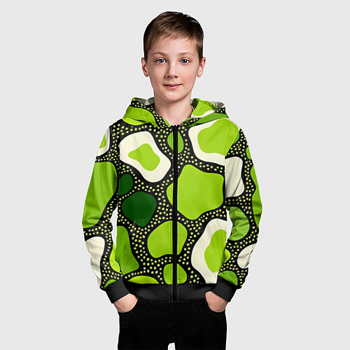 Детская толстовка на молнии Зеленая абстракция с кругами / 3D-Черный – фото 3
