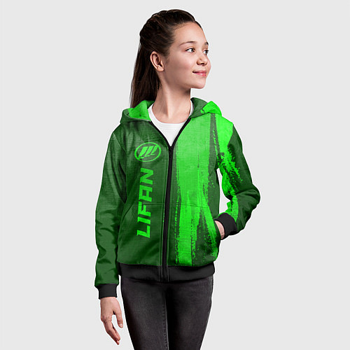 Детская толстовка на молнии Lifan - green gradient по-вертикали / 3D-Черный – фото 4