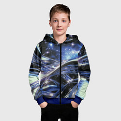 Толстовка на молнии детская Закрученные линии и звезды - космическая абстракци, цвет: 3D-синий — фото 2