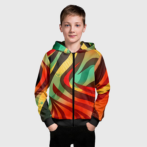 Детская толстовка на молнии Жаркая полосатая абстракция / 3D-Черный – фото 3