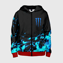 Толстовка на молнии детская Monster energy голубые краски, цвет: 3D-красный