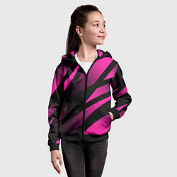 Толстовка на молнии детская Чёрно-розовый абстракция с полосами, цвет: 3D-черный — фото 2