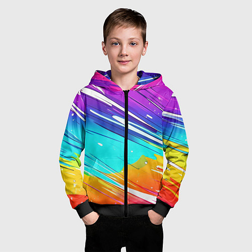 Детская толстовка на молнии Радужные брызги краски текстура / 3D-Черный – фото 3