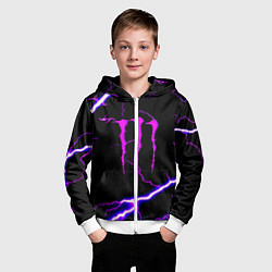 Толстовка на молнии детская Monster energy neon storm, цвет: 3D-белый — фото 2