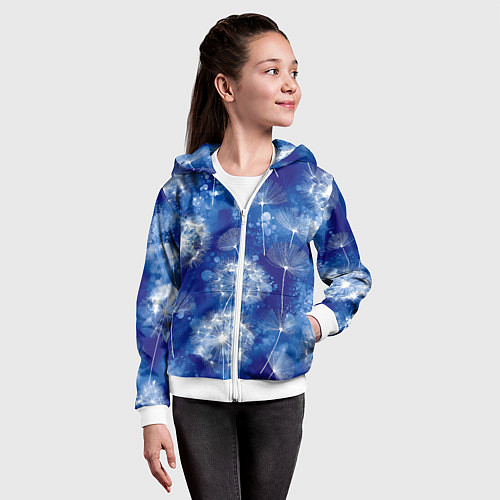 Детская толстовка на молнии Летающие одуванчики - акварельный фон / 3D-Белый – фото 4