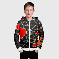 Толстовка на молнии детская Красная абстракция на черном лаке, цвет: 3D-белый — фото 2