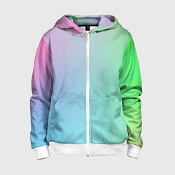 Толстовка на молнии детская Мягкий тай-дай зелёный розовый и голубой, цвет: 3D-белый