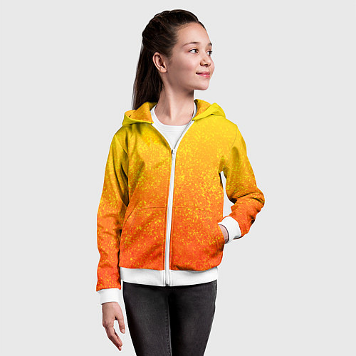 Детская толстовка на молнии Огненный жёлто-оранжевый текстурированый градиент / 3D-Белый – фото 4