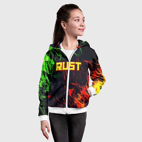 Детская толстовка на молнии RUST огненная текстура / 3D-Белый – фото 4