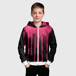 Толстовка на молнии детская Розовые брызги и краска на черном, цвет: 3D-белый — фото 2