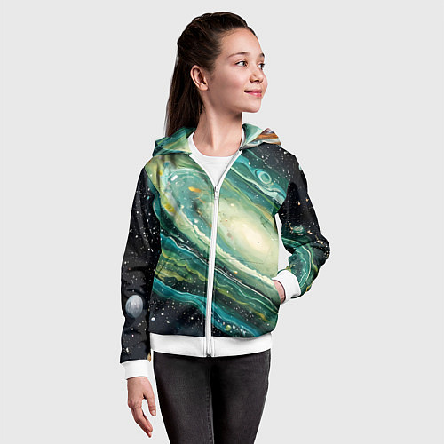 Детская толстовка на молнии Зеленая вселенная / 3D-Белый – фото 4