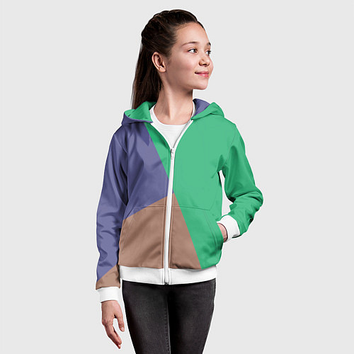 Детская толстовка на молнии Триада зелёный фиолетовый и коричневый геометричны / 3D-Белый – фото 4