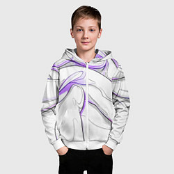 Толстовка на молнии детская Черные и фиолетовые линии на белом, цвет: 3D-белый — фото 2