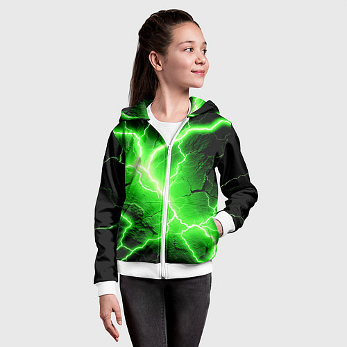 Детская толстовка на молнии Color green black / 3D-Белый – фото 4