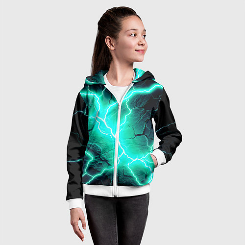 Детская толстовка на молнии Color light blue black / 3D-Белый – фото 4