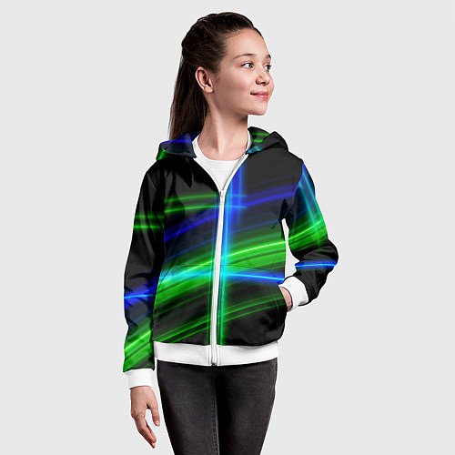 Детская толстовка на молнии Color blue black green / 3D-Белый – фото 4