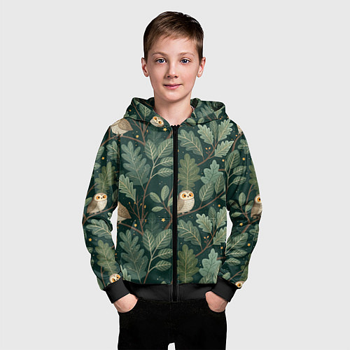 Детская толстовка на молнии Совы в лесу / 3D-Черный – фото 3
