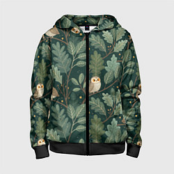 Толстовка на молнии детская Совы в лесу, цвет: 3D-черный