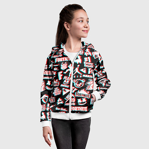 Детская толстовка на молнии Fortnite glitch game / 3D-Белый – фото 4