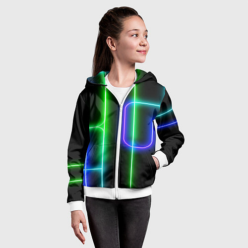 Детская толстовка на молнии Color blue black green stripe / 3D-Белый – фото 4