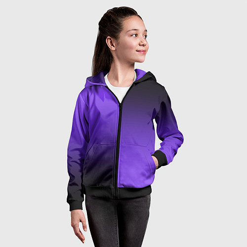 Детская толстовка на молнии Чёрно-сиреневый градиент пополам / 3D-Черный – фото 4