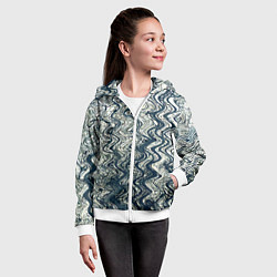 Толстовка на молнии детская Бело-синий искажённые абстрактные линии, цвет: 3D-белый — фото 2