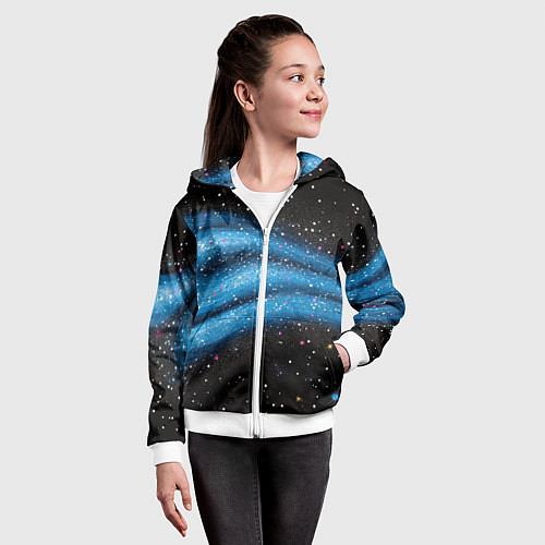 Детская толстовка на молнии Синяя абстрактная текстура на черном / 3D-Белый – фото 4