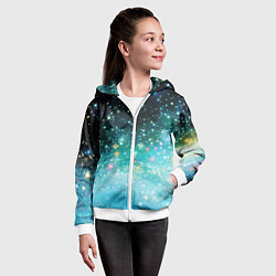 Толстовка на молнии детская Бирюзовые блестки фон, цвет: 3D-белый — фото 2