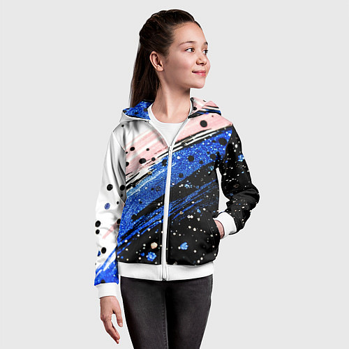 Детская толстовка на молнии Черно-синяя краска на белом / 3D-Белый – фото 4